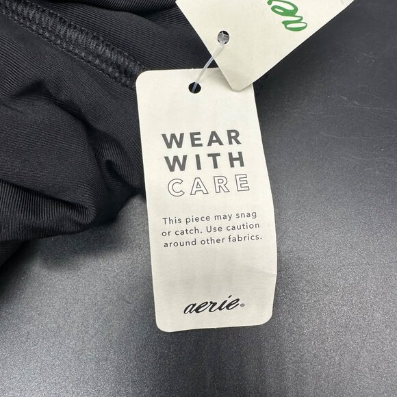 One Shoulder Black Ribbed Cutout Swimsuit Full Coverage UPF 50 Medium Aerie - Picture 8 of 11